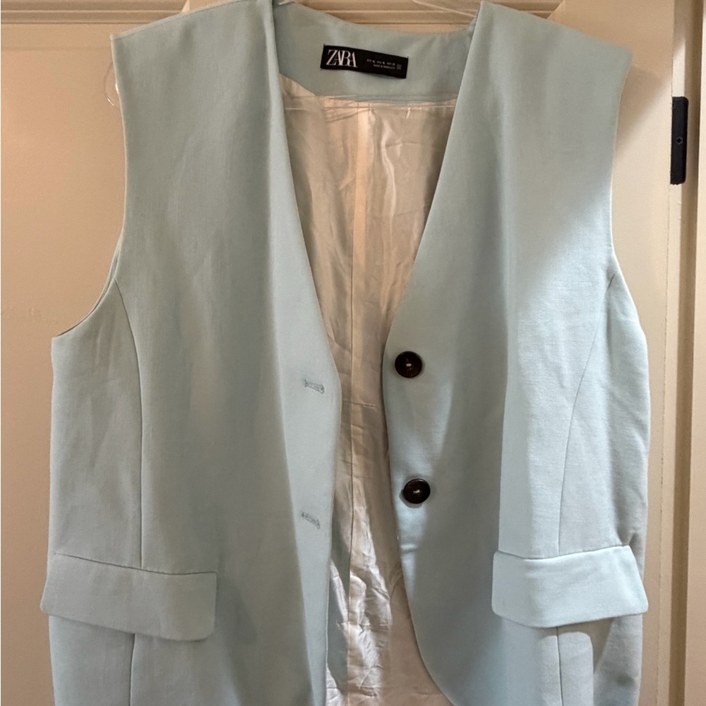 Zara Soft Blue Open Blazer